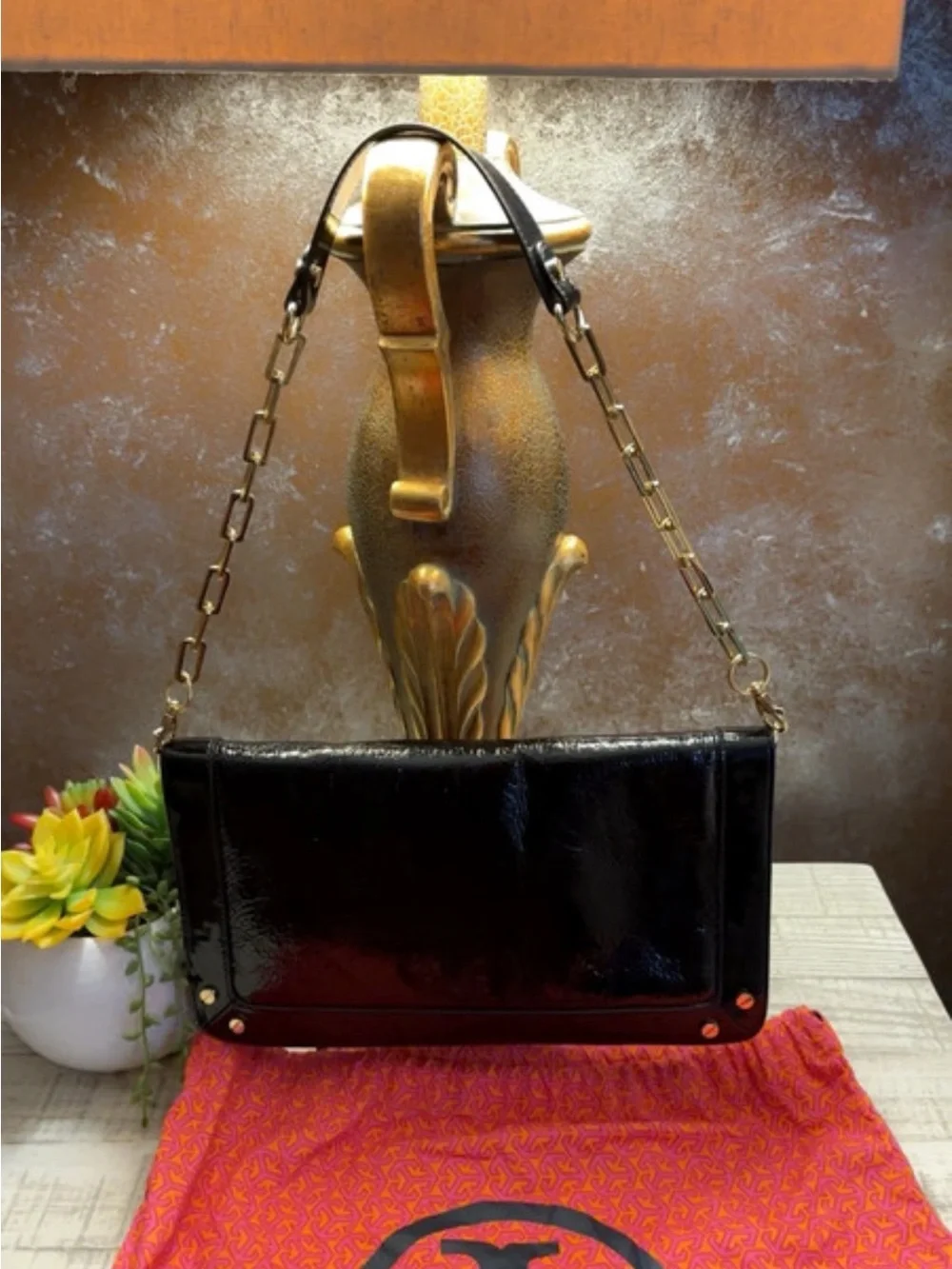 NWOT ~ Tory Burch Black Patent Leather Crossbody with Gold Chain